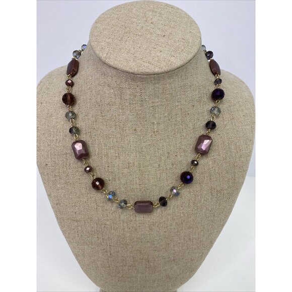 Gloria Vanderbilt Swarovski Elements Crystal Beaded Necklace Purple & Gold - Picture 5 of 5